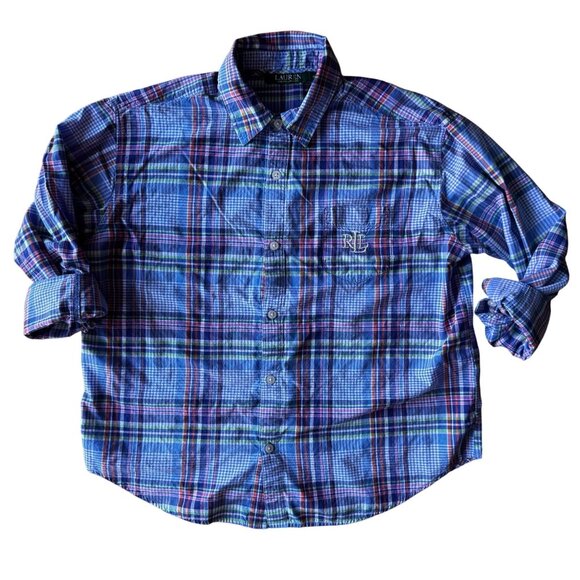 Lauren Ralph Lauren Button Down Shirt Womens PM Plaid Embroidered Logo Old Money - Picture 1 of 7